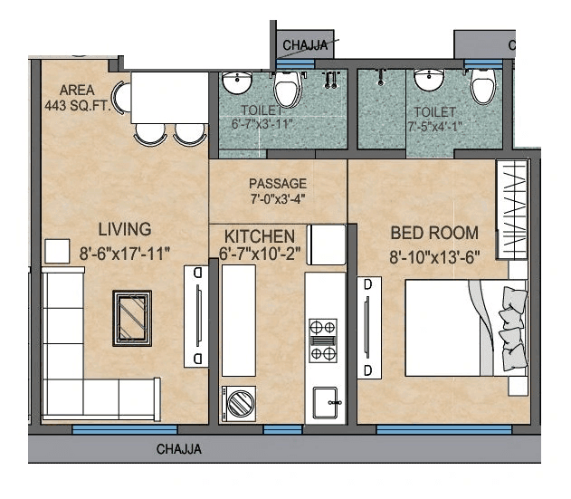 Adityaraj Springs Unit plan - 443 sq.ft.