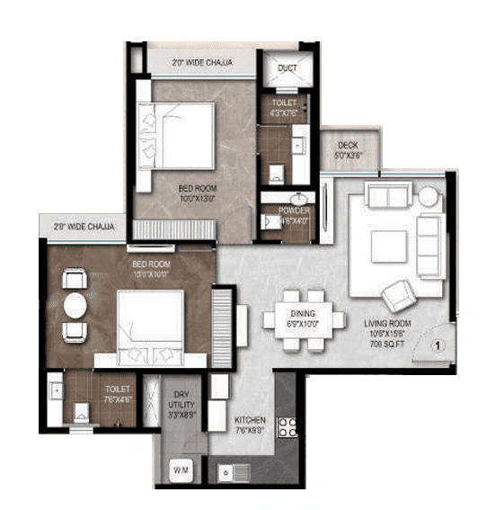 Roswalt Raya Unit plan - 747 sq.ft.