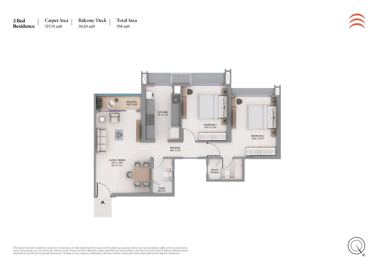 Supreme Boulevard Unit plan - 758 sq.ft.