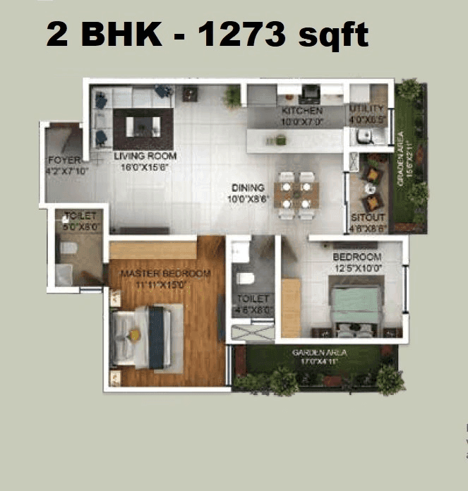 Purva Zenium Unit plan - 852 sq.ft.