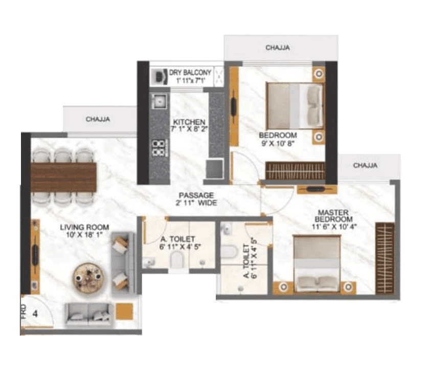 Pride Of Malad Unit plan - 603 sq.ft.