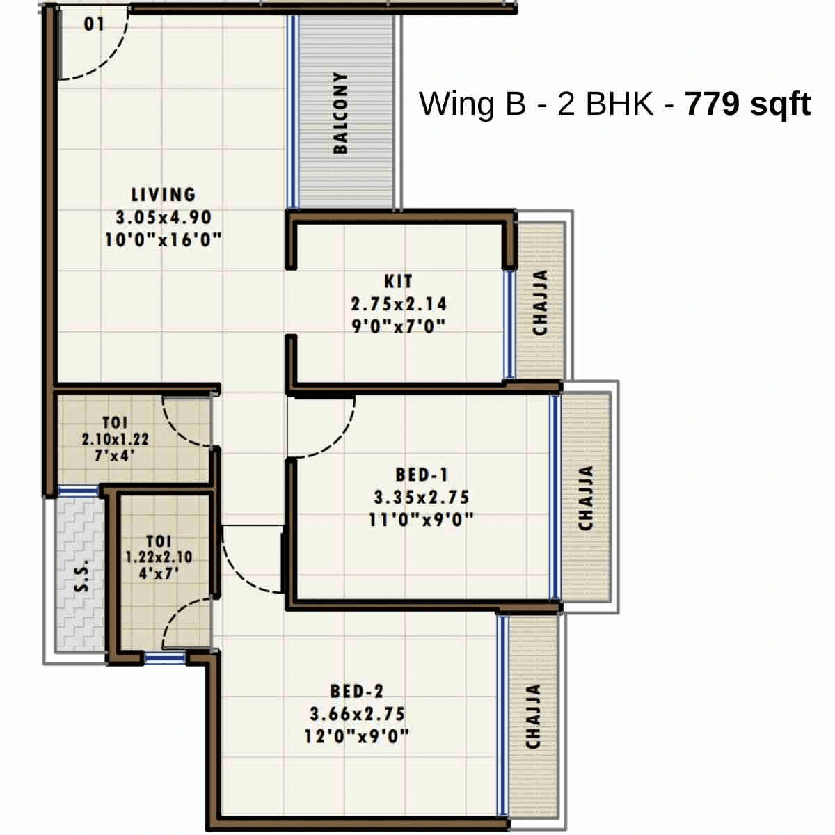 Fornax Bhoomi Icon Unit plan - 779 sq.ft.