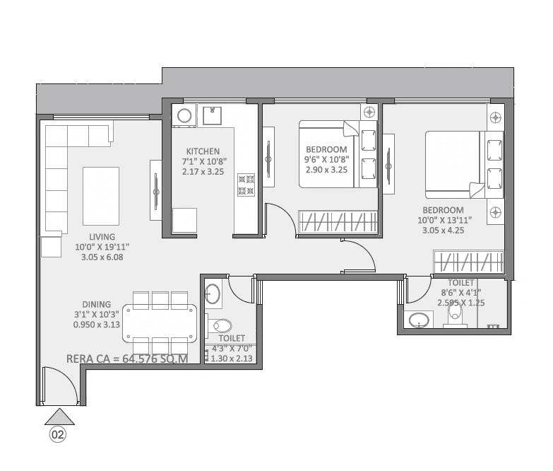 Maithili The Trellis Unit plan - 695 sq.ft.