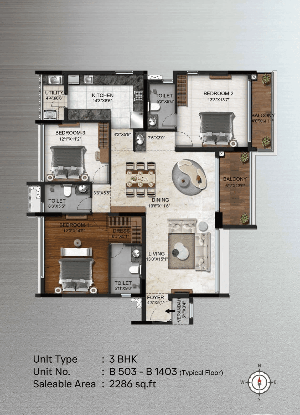 Radiance Platinum Unit plan - 1600 sq.ft.
