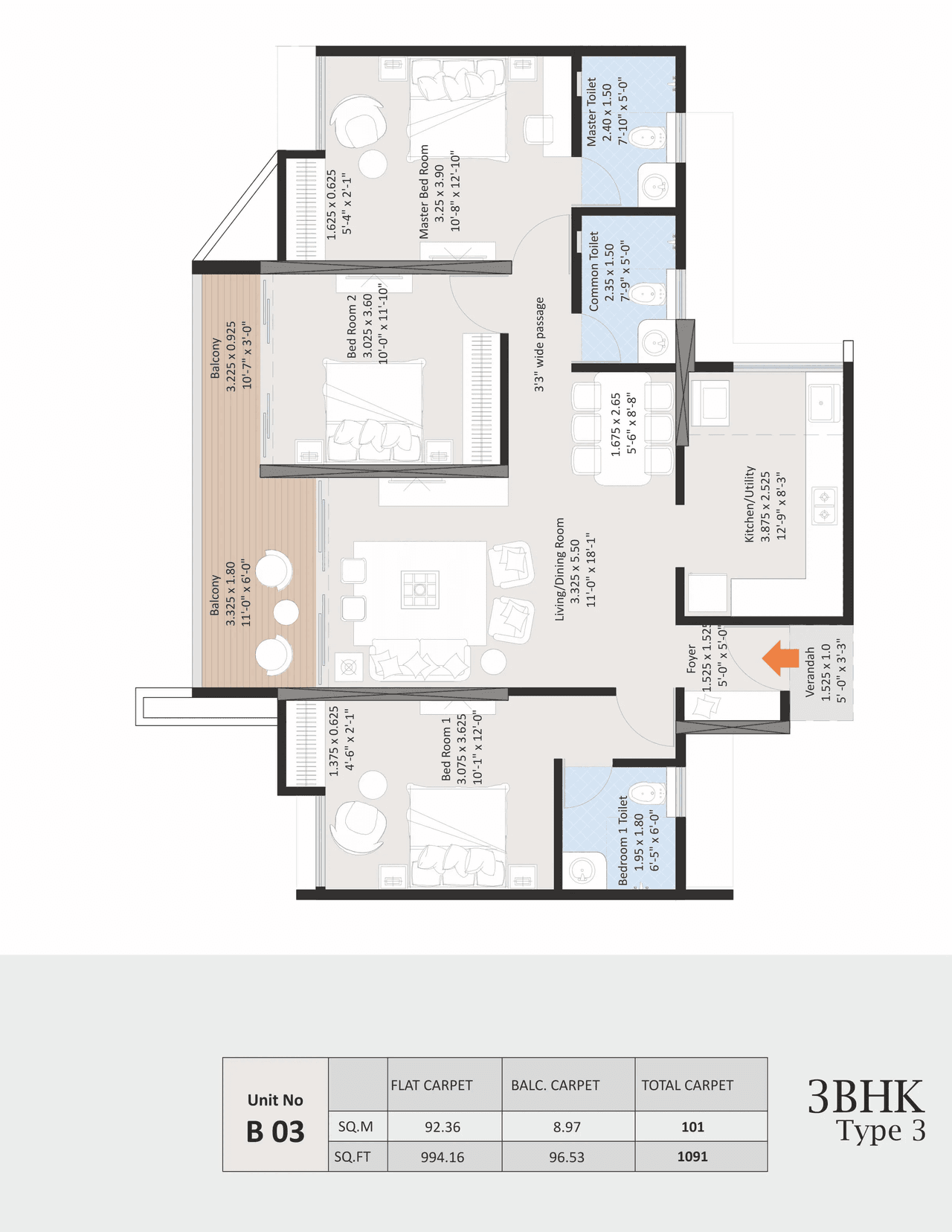 Unit plan - 1090 sq.ft.