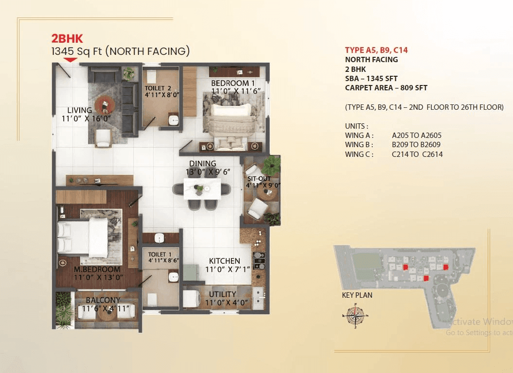 Unit plan - 809 sq.ft.