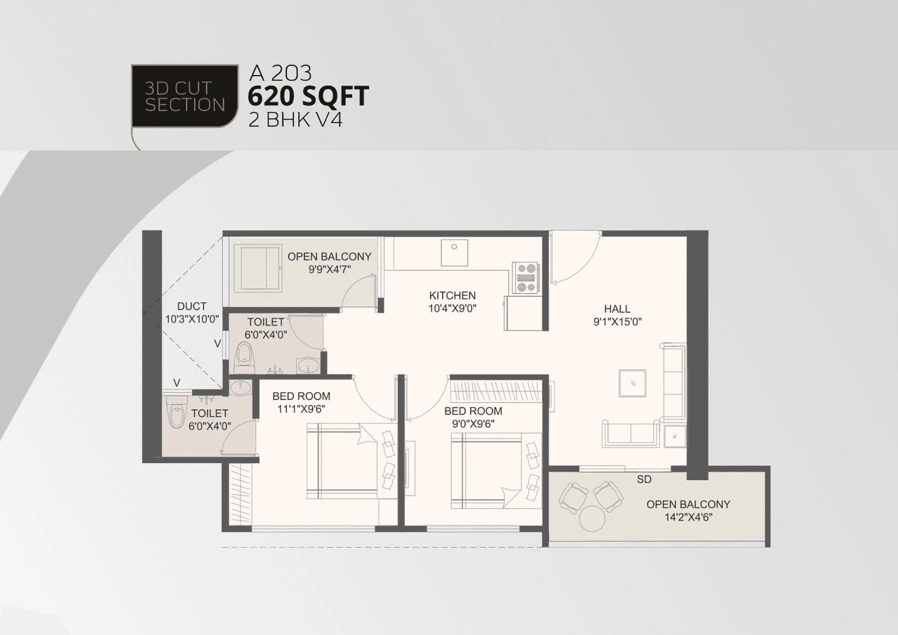 Oxy Benicio Unit plan - 620 sq.ft.