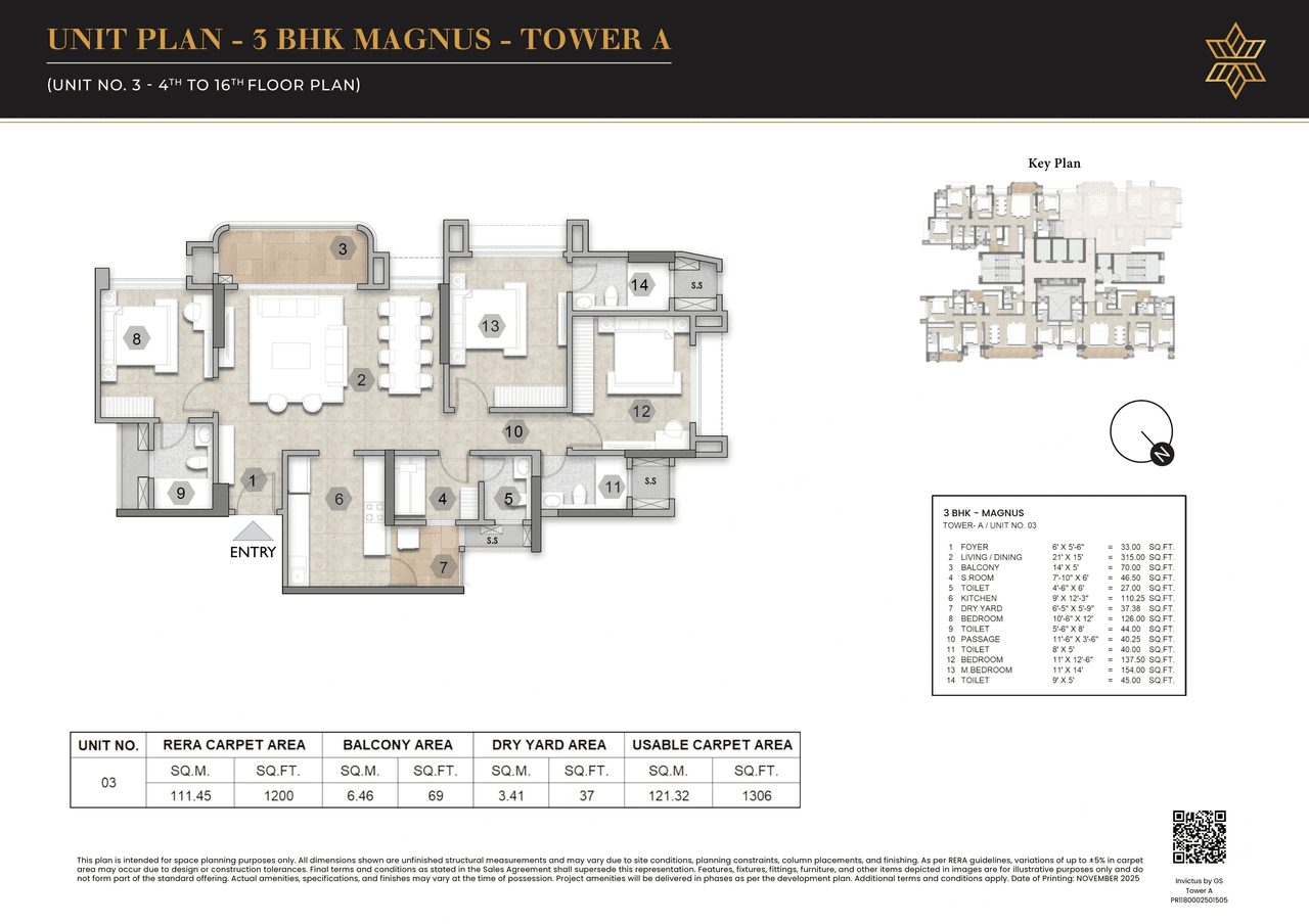Raymond Invictus by GS Unit plan - 1306 sq.ft.