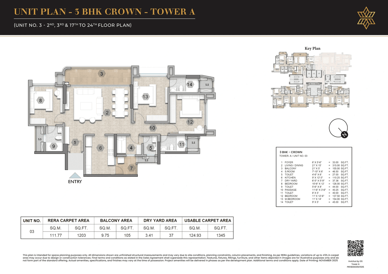 Raymond Invictus by GS Unit plan - 1345 sq.ft.