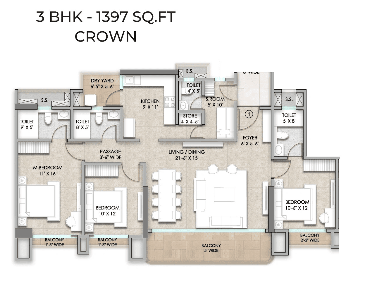 Raymond Invictus by GS Unit plan - 1397 sq.ft.