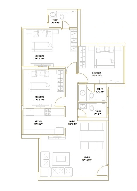 Unit plan - 888 sq.ft.