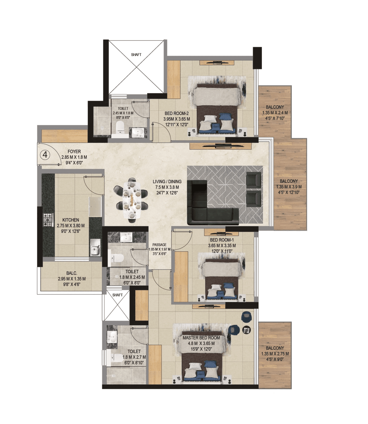 Adani 9 PBR Unit plan - 1770 sq.ft.