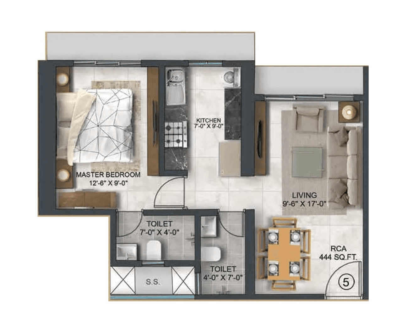 Jha Sky Aurum Unit plan - 444 sq.ft.
