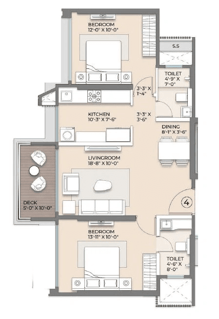 Arkade Rare Bhandup Unit plan - 734 sq.ft.