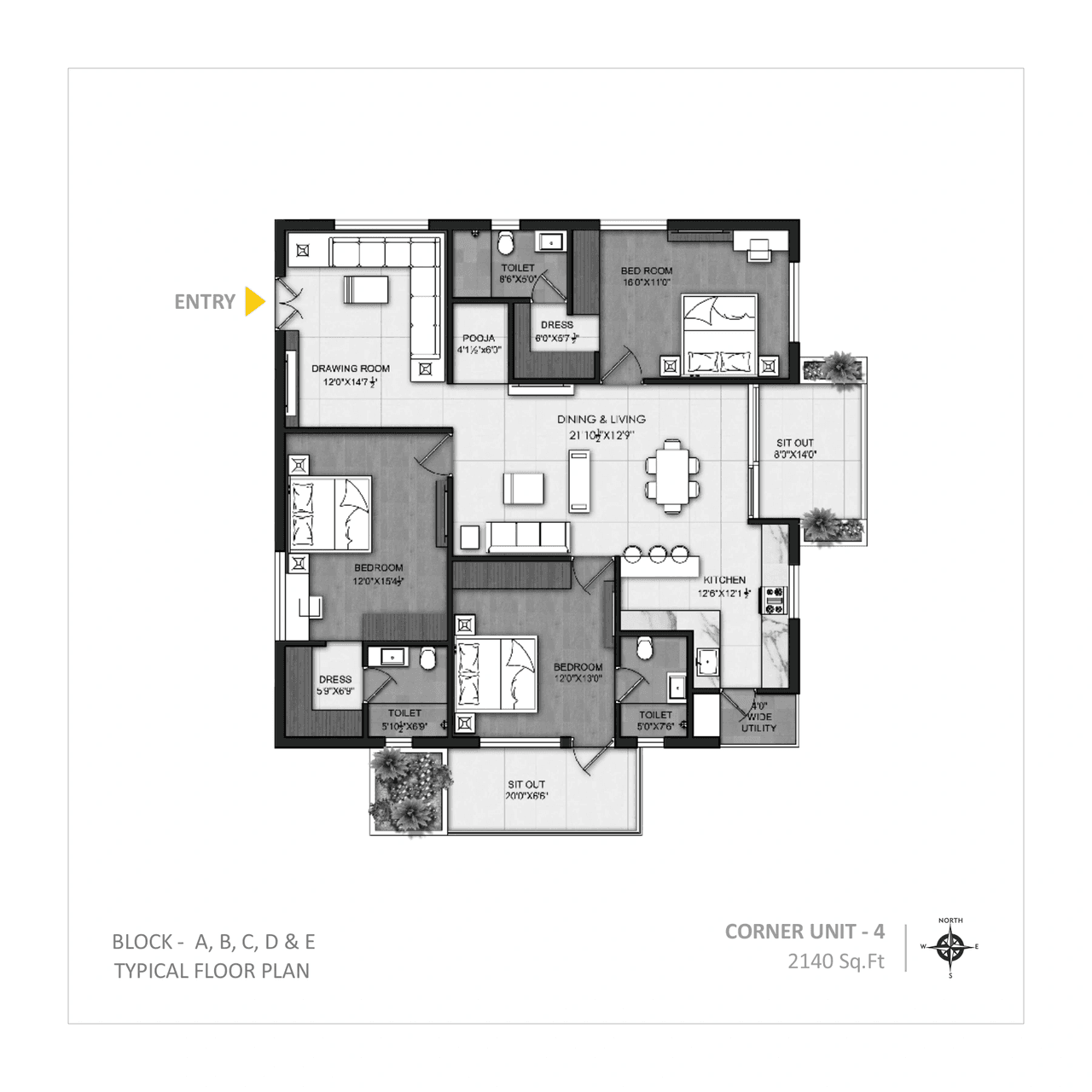 Om Sree Brilliance Unit plan - 1498 sq.ft.