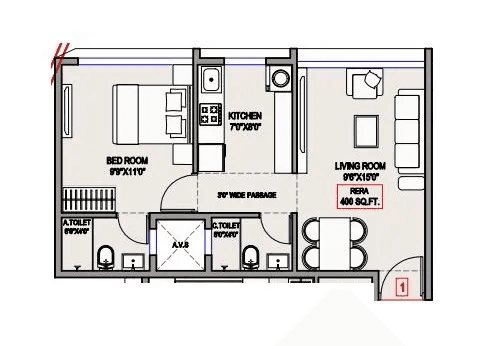 Unit plan - 400 sq.ft.
