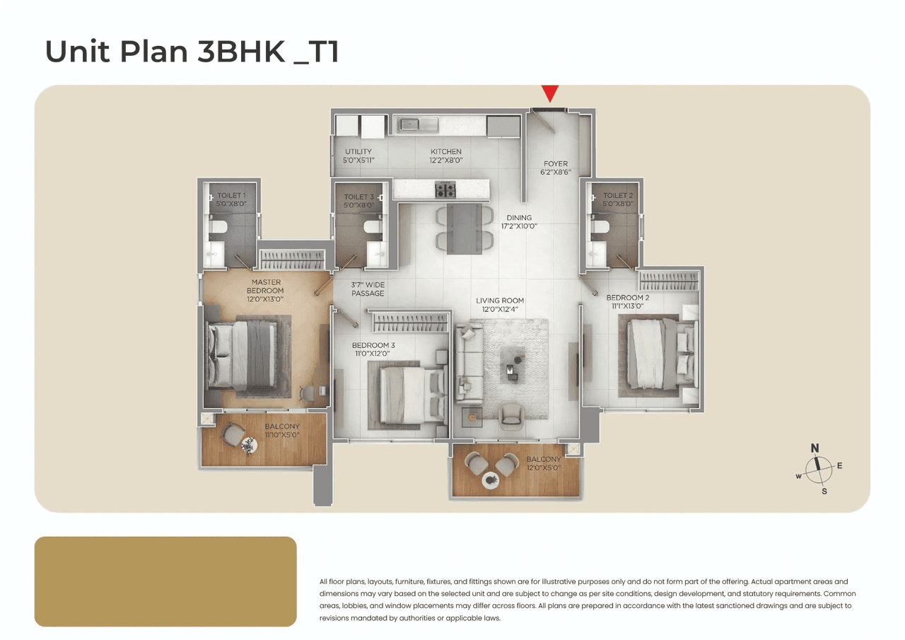 Purva Bliss Unit plan - 1276 sq.ft.
