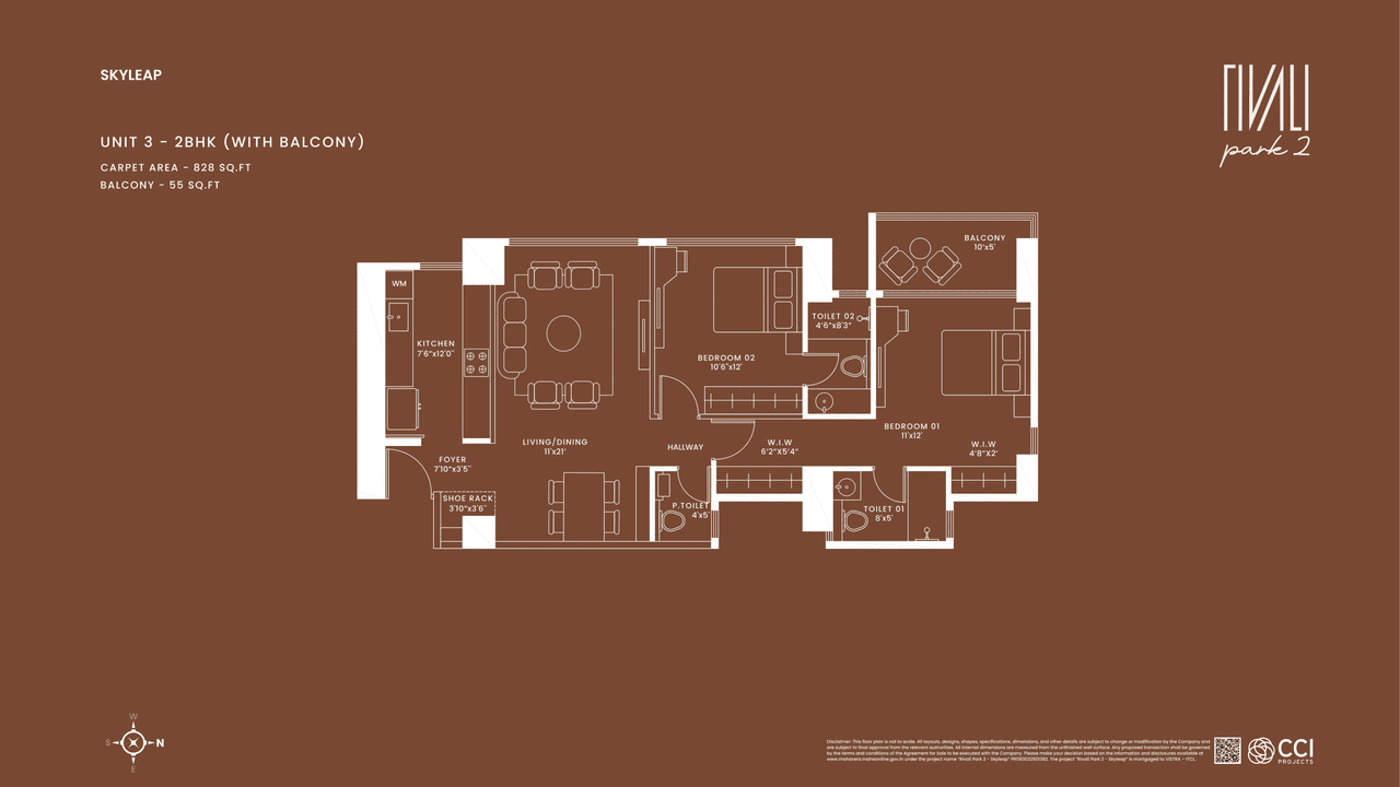 CCI Rivali Park Skyleap Unit plan - 883 sq.ft.