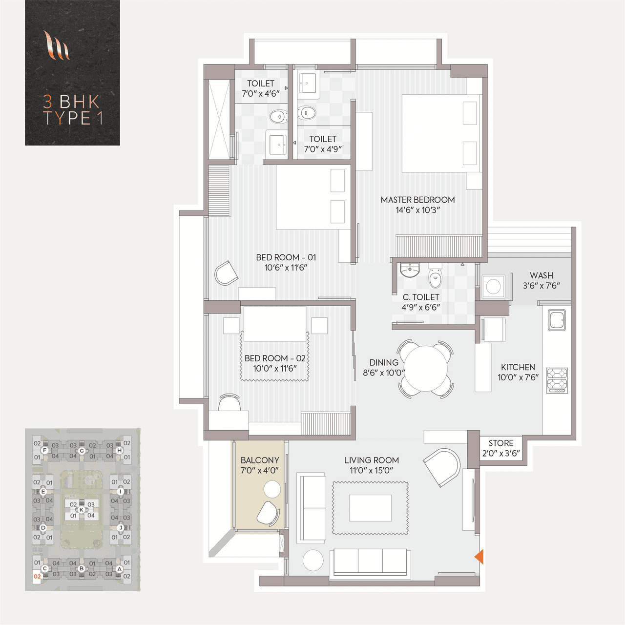 Unit plan - 918 sq.ft.