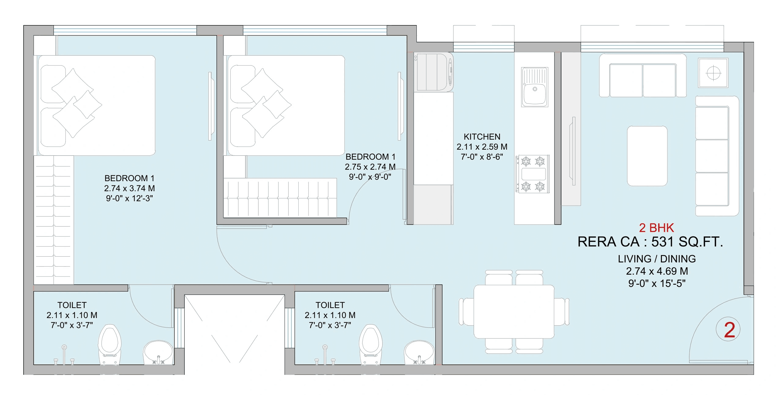Unit plan - 531 sq.ft.