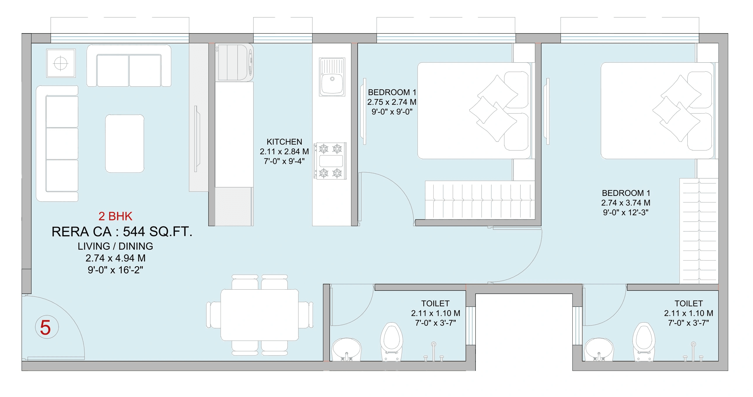 Unit plan - 544 sq.ft.