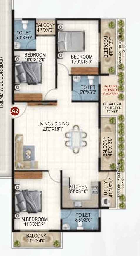 Vaishno Ambaram Unit plan - 1310 sq.ft.