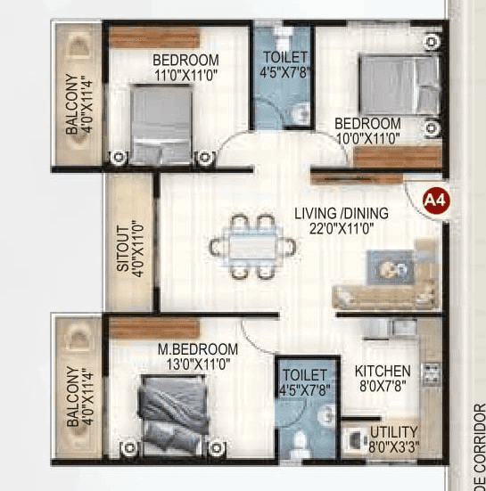 Unit plan - 972 sq.ft.