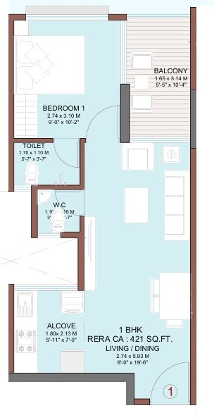 Kripa Elite Shubh Unit plan - 421 sq.ft.