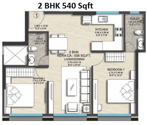 Bhakti Pride Unit plan - 540 sq.ft.