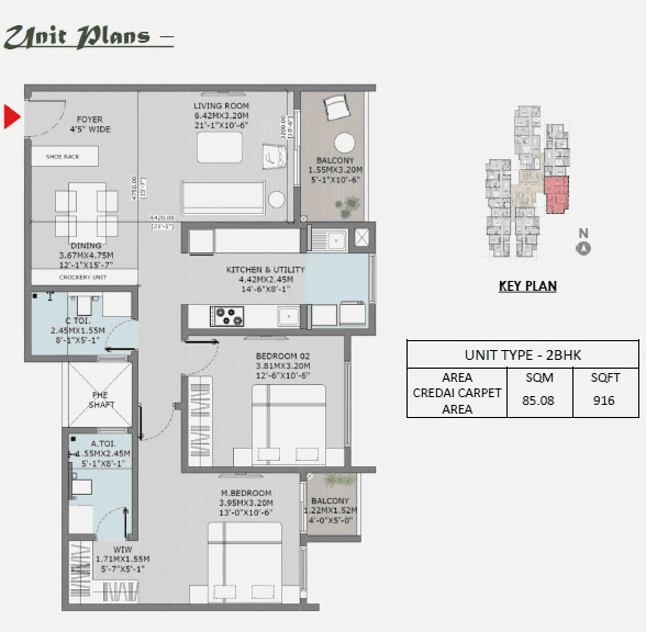 Ruchira Park East Unit plan - 916 sq.ft.