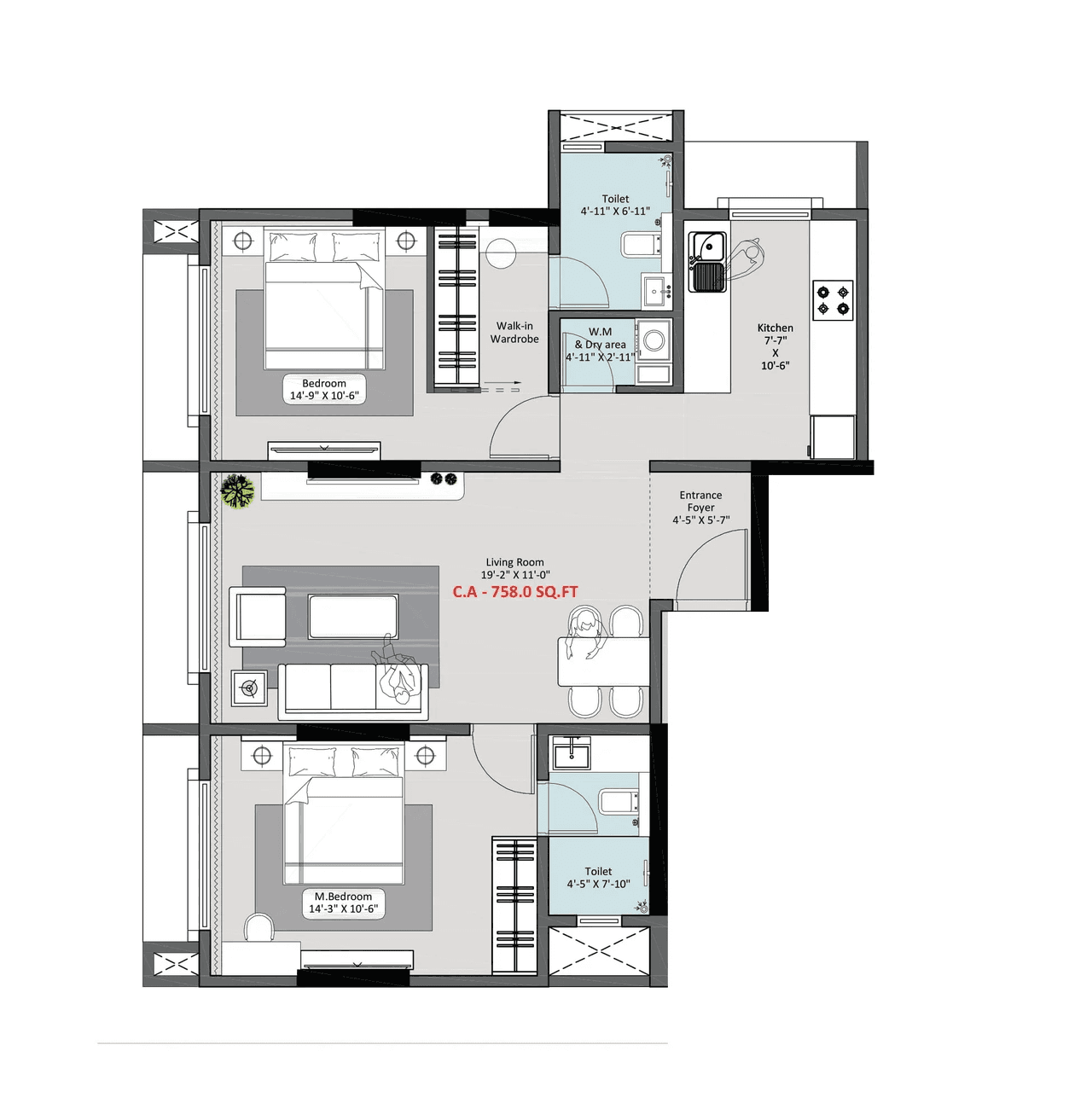 Alliance Tanvi Unit plan - 758 sq.ft.