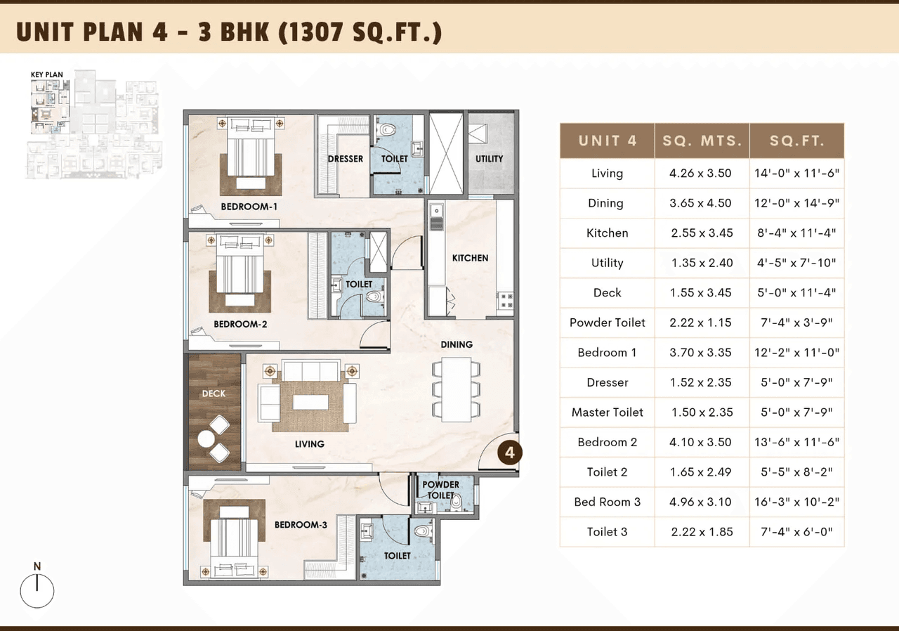 Unit plan - 1307 sq.ft.