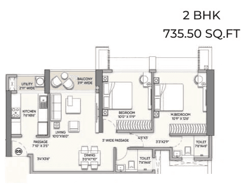 Raymond The Address by GS Wadala Unit plan - 735 sq.ft.