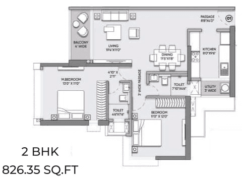 Raymond The Address by GS Wadala Unit plan - 826 sq.ft.