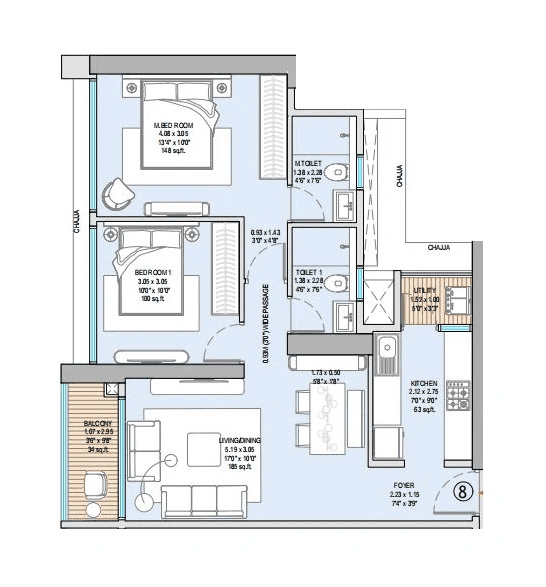 Godrej Bhandup Unit plan - 704 sq.ft.