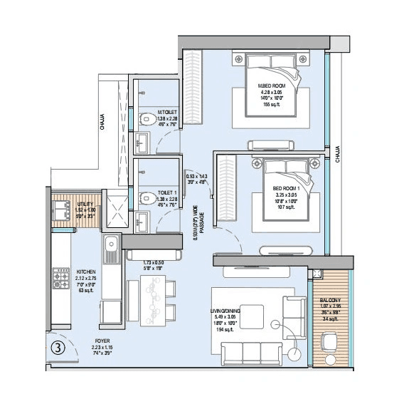 Godrej Bhandup Unit plan - 728 sq.ft.