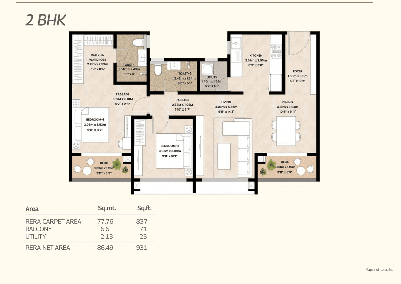 Mahindra Blossom Unit plan - 931 sq.ft.
