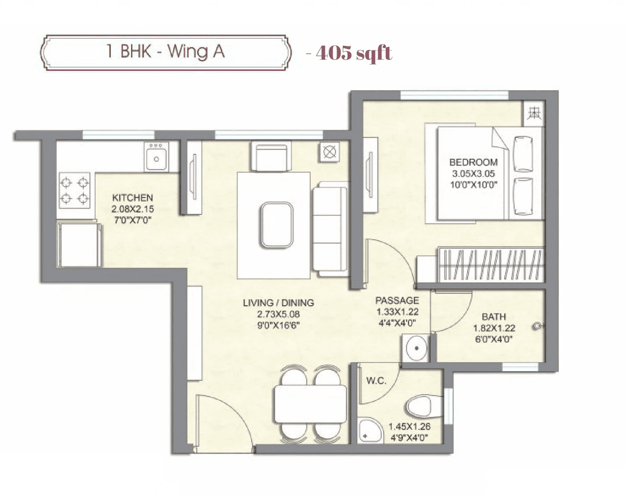 Shikara Heights Unit plan - 404 sq.ft.