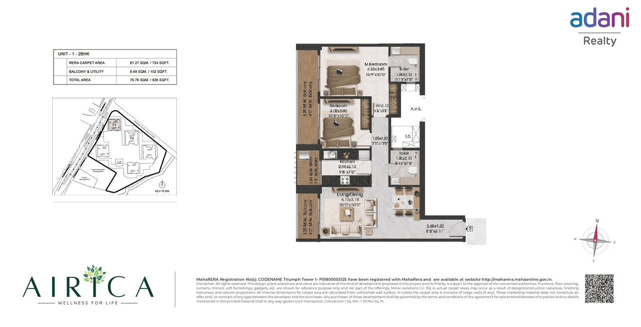 Adani Airica Unit plan - 826 sq.ft.