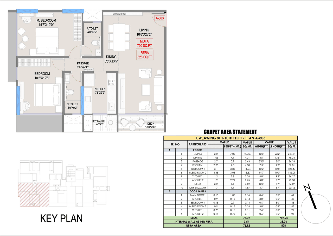 Jet Ananta Unit plan - 828 sq.ft.