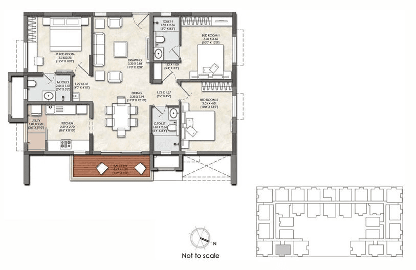 Kalpataru Avante Unit plan - 1182 sq.ft.