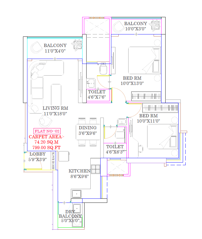 Varma Infinity Evana Unit plan - 799 sq.ft.