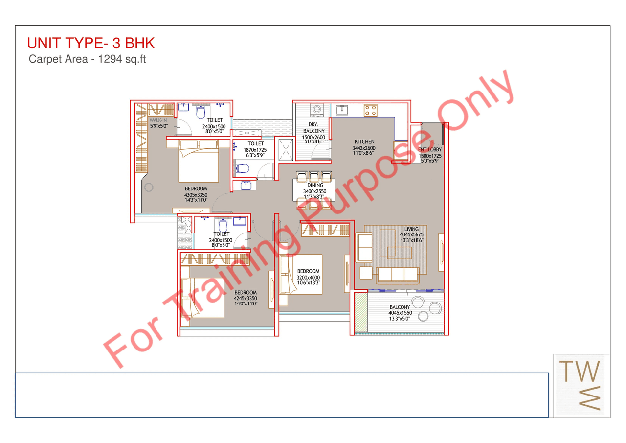 Dream Velvet Unit plan - 1294 sq.ft.