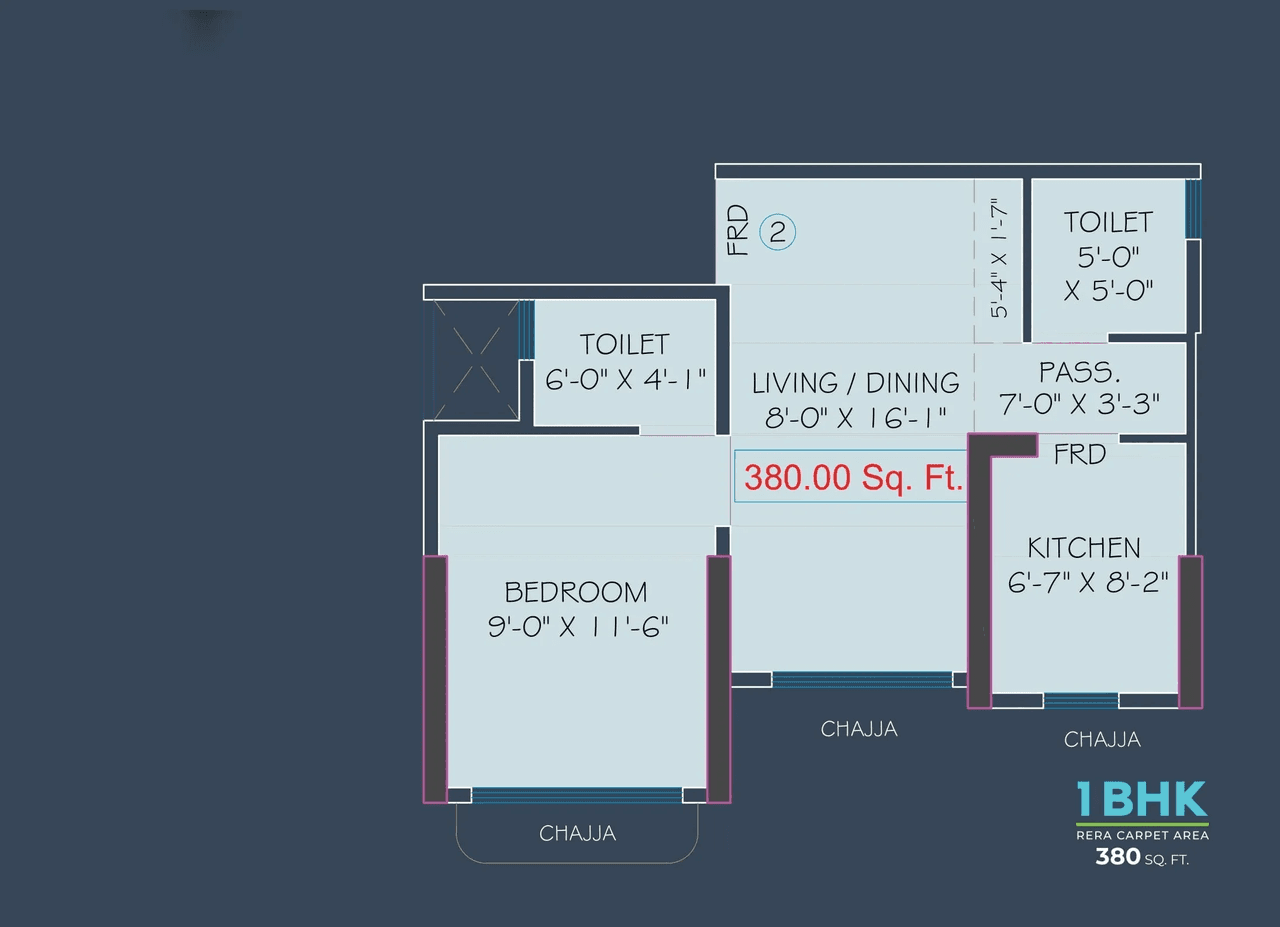 Jadeite Kaveri Unit plan - 380 sq.ft.