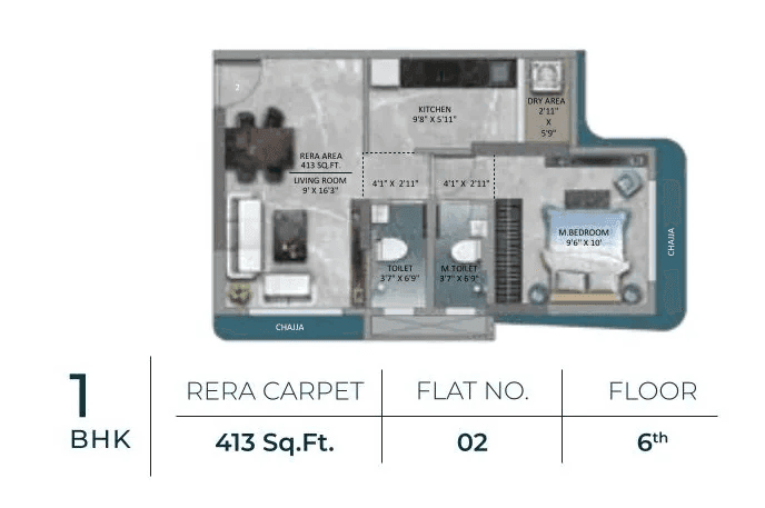 Goyal Atlantis Unit plan - 413 sq.ft.