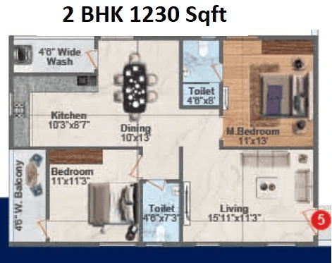 Hyndava MNK Heights Unit plan - 861 sq.ft.