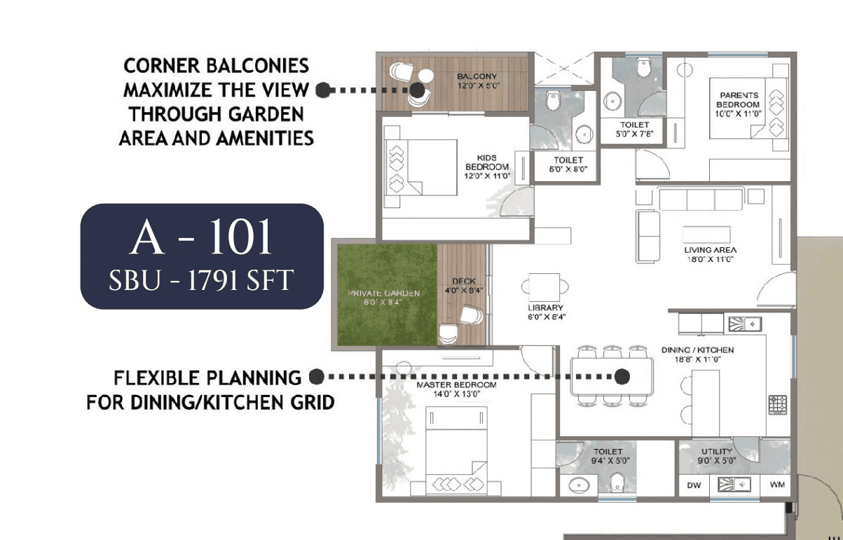Amogaya Adorit Unit plan - 1307 sq.ft.