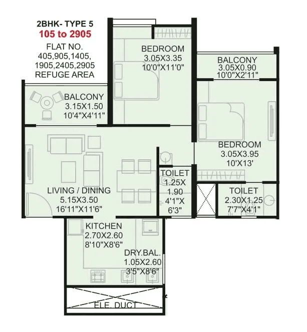 Vardhaman Altezza Unit plan - 743 sq.ft.