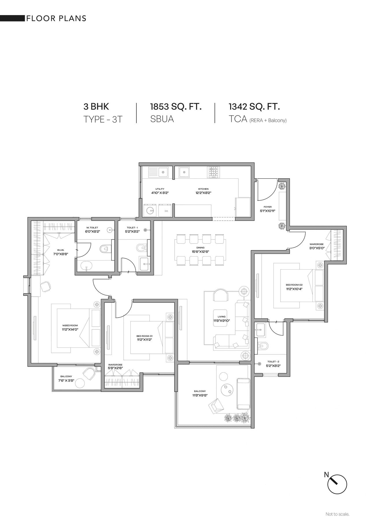 Assetz Melodies Of Life Apartments Unit plan - 1342 sq.ft.
