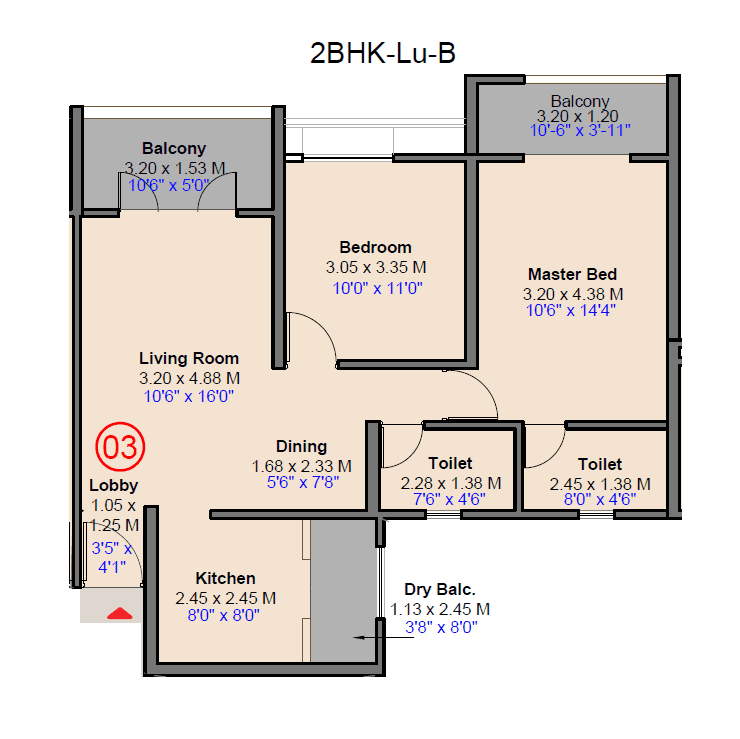 Kohinoor Kaleido Unit plan - 812 sq.ft.